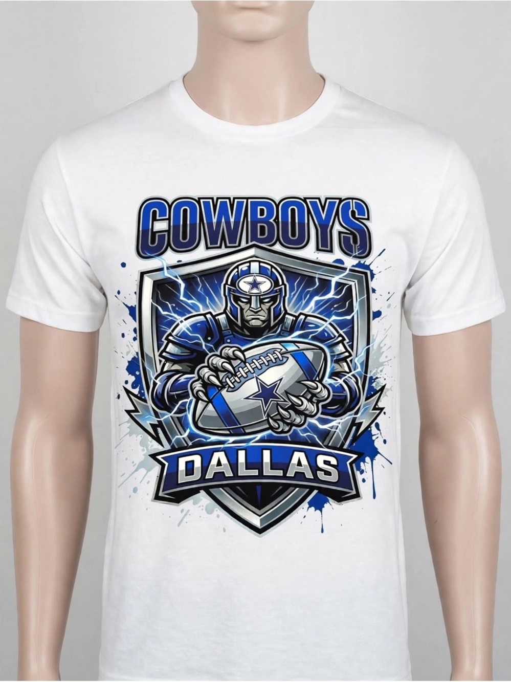 Cowboys Graphic Tee - White/Blue Football Design